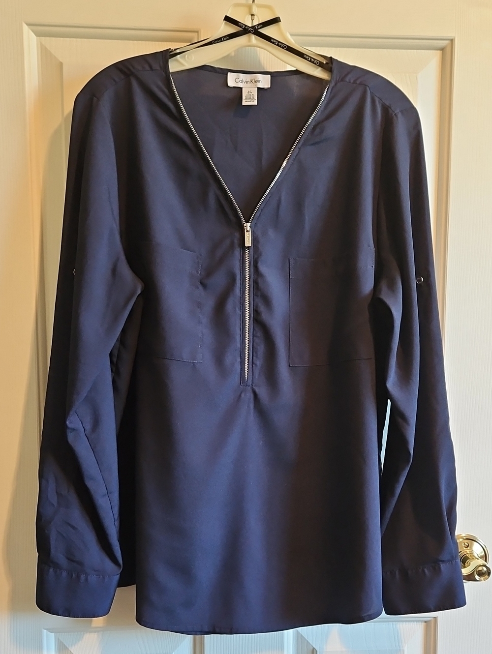 Calvin Klein Dark Navy Half‑Zip Lightweight Shirt W Roll Sleeve Option